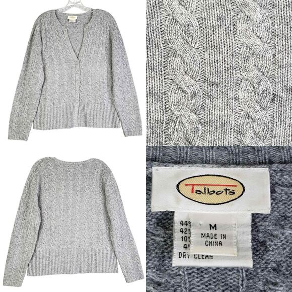 Talbots Cardigan Sweater Women’s Gray Cable Knit Size Medium M Long Sleeve - Picture 1 of 10